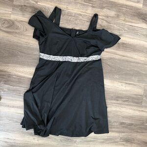 SHEIN Black One Shoulder Dress with Silver Detail